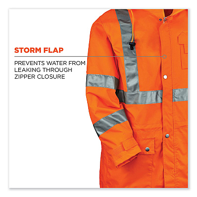ergodyne GloWear 8365 Class 3 Hi-Vis Rain Jacket, Polyester, 4X-Large, Orange (EGO24318)