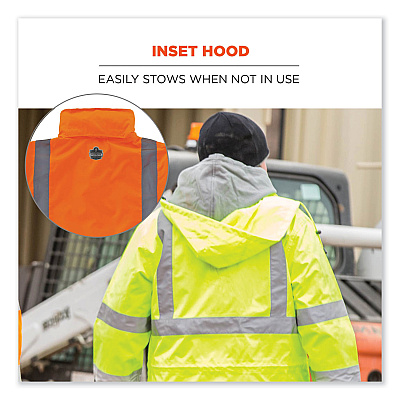 ergodyne GloWear 8365 Class 3 Hi-Vis Rain Jacket, Polyester, 5X-Large, Orange (EGO24319)