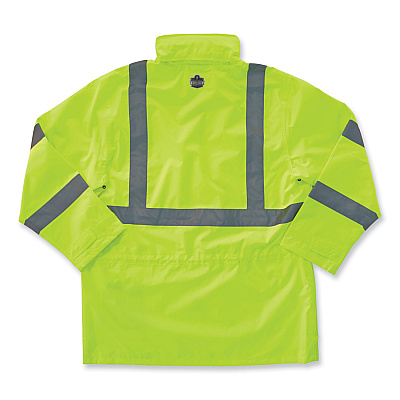 ergodyne GloWear 8365 Class 3 Hi-Vis Rain Jacket, Polyester, Small, Lime (EGO24322)