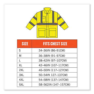 ergodyne GloWear 8365 Class 3 Hi-Vis Rain Jacket, Polyester, Small, Lime (EGO24322)