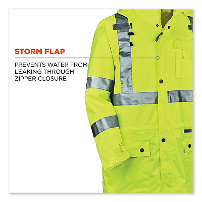 ergodyne GloWear 8365 Class 3 Hi-Vis Rain Jacket, Polyester, Medium, Lime (EGO24323)