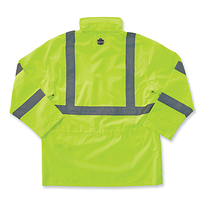 ergodyne GloWear 8365 Class 3 Hi-Vis Rain Jacket, Polyester, Large, Lime (EGO24324)