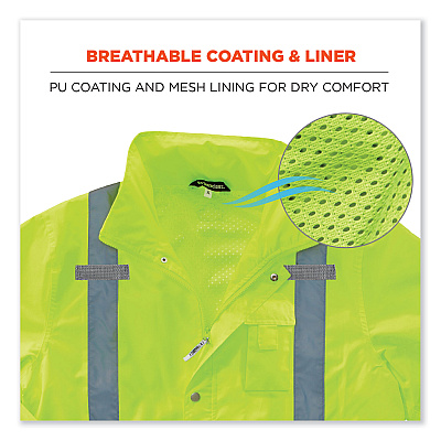 ergodyne GloWear 8365 Class 3 Hi-Vis Rain Jacket, Polyester, X-Large, Lime (EGO24325)