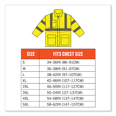 ergodyne GloWear 8365 Class 3 Hi-Vis Rain Jacket, Polyester, X-Large, Lime (EGO24325)