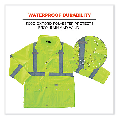 ergodyne GloWear 8365 Class 3 Hi-Vis Rain Jacket, Polyester, 4X-Large, Lime (EGO24328)