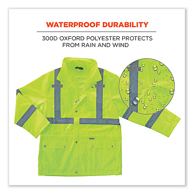 ergodyne GloWear 8365 Class 3 Hi-Vis Rain Jacket, Polyester, 5X-Large, Lime (EGO24329)