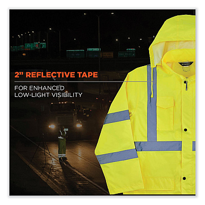 ergodyne GloWear 8366 Class 3 Lightweight Hi-Vis Rain Jacket, Polyester, Small, Lime (EGO24332)