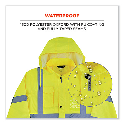 ergodyne GloWear 8366 Class 3 Lightweight Hi-Vis Rain Jacket, Polyester, Medium, Lime (EGO24333)