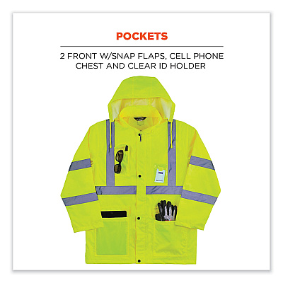 ergodyne GloWear 8366 Class 3 Lightweight Hi-Vis Rain Jacket, Polyester, Medium, Lime (EGO24333)