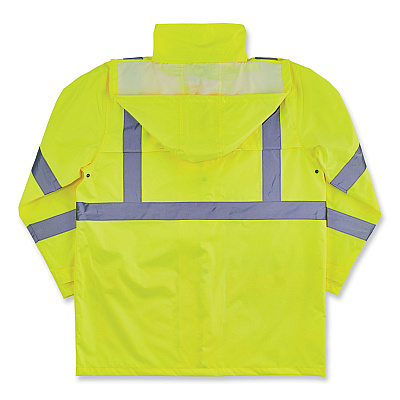 ergodyne GloWear 8366 Class 3 Lightweight Hi-Vis Rain Jacket, Polyester, Large, Lime (EGO24334)