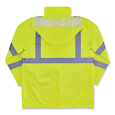ergodyne GloWear 8366 Class 3 Lightweight Hi-Vis Rain Jacket, Polyester, X-Large, Lime (EGO24335)