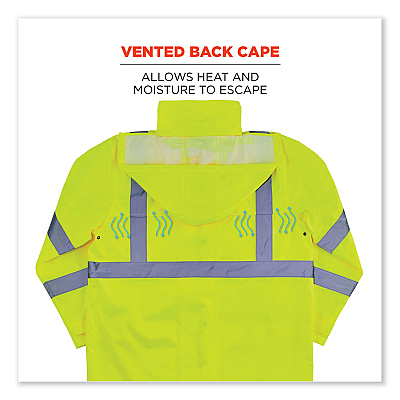 ergodyne GloWear 8366 Class 3 Lightweight Hi-Vis Rain Jacket, Polyester, 2X-Large, Lime (EGO24336)