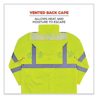 ergodyne GloWear 8366 Class 3 Lightweight Hi-Vis Rain Jacket, Polyester, 3X-Large, Lime (EGO24337)