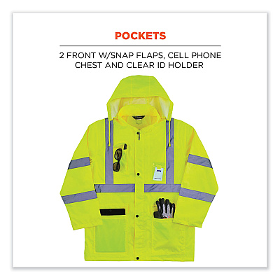ergodyne GloWear 8366 Class 3 Lightweight Hi-Vis Rain Jacket, Polyester, 5X-Large, Lime (EGO24339)