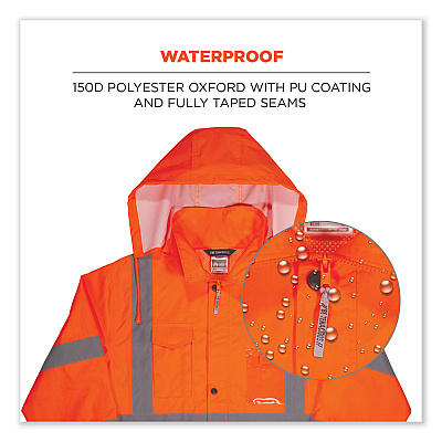 ergodyne GloWear 8366 Class 3 Lightweight Hi-Vis Rain Jacket, Polyester, Medium, Orange (EGO24363)