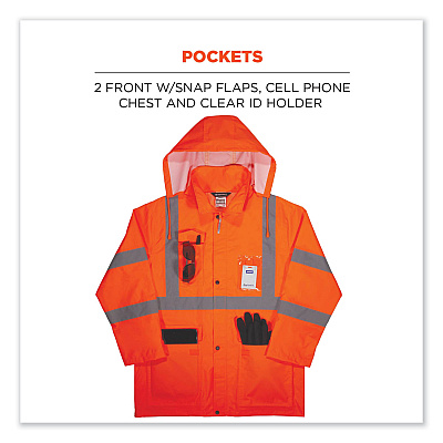 ergodyne GloWear 8366 Class 3 Lightweight Hi-Vis Rain Jacket, Polyester, 5X-Large, Orange (EGO24369)