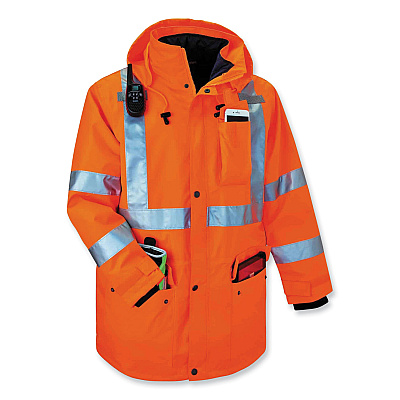 ergodyne GloWear 8385 Class 3 Hi-Vis 4-in-1 Jacket, Medium, Orange (EGO24373)
