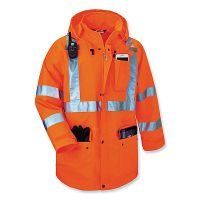 ergodyne GloWear 8385 Class 3 Hi-Vis 4-in-1 Jacket, Medium, Orange (EGO24373)