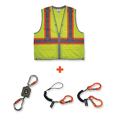 ergodyne GloWear 8231TVK Class 2 Hi-Vis Tool Tethering Safety Vest Kit, Polyester, 4X-Large/5X-Large, Lime (EGO24189)