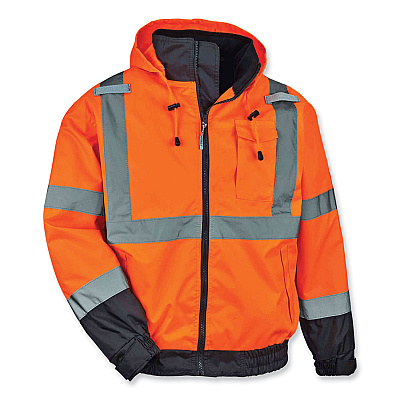 ergodyne GloWear 8379 Class 3 Hi-Vis Fleece Lined Bomber Jacket, Orange, Medium (EGO24463)