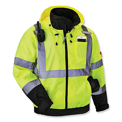 ergodyne GloWear 8379 Class 3 Hi-Vis Fleece Lined Bomber Jacket, Lime, Small (EGO24472)