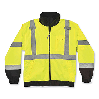 ergodyne GloWear 8379 Class 3 Hi-Vis Fleece Lined Bomber Jacket, Lime, X-Large (EGO24475)