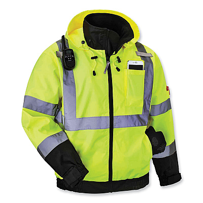 ergodyne GloWear 8379 Class 3 Hi-Vis Fleece Lined Bomber Jacket, Lime, 2X-Large (EGO24476)