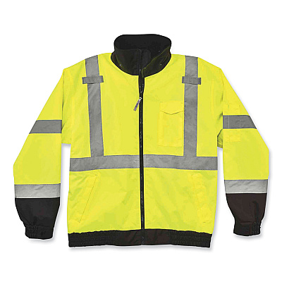 ergodyne GloWear 8379 Class 3 Hi-Vis Fleece Lined Bomber Jacket, Lime, 3X-Large (EGO24477)