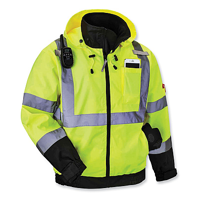 ergodyne GloWear 8379 Class 3 Hi-Vis Fleece Lined Bomber Jacket, Lime, 4X-Large (EGO24478)