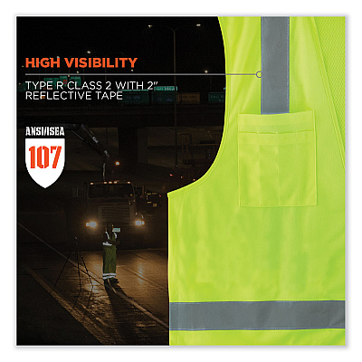 ergodyne GloWear 8249Z-S Single Size Class 2 Economy Surveyors Zipper Vest, Polyester, X-Small, Lime (EGO24501)