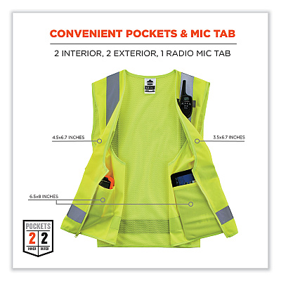 ergodyne GloWear 8249Z-S Single Size Class 2 Economy Surveyors Zipper Vest, Polyester, Medium, Lime (EGO24503)