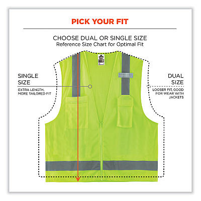 ergodyne GloWear 8249Z-S Single Size Class 2 Economy Surveyors Zipper Vest, Polyester, Medium, Lime (EGO24503)