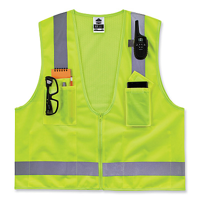 ergodyne GloWear 8249Z-S Single Size Class 2 Economy Surveyors Zipper Vest, Polyester, Large, Lime (EGO24504)