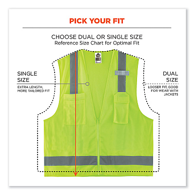 ergodyne GloWear 8249Z-S Single Size Class 2 Economy Surveyors Zipper Vest, Polyester, X-Large, Lime (EGO24505)