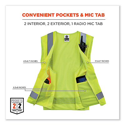 ergodyne GloWear 8249Z-S Single Size Class 2 Economy Surveyors Zipper Vest, Polyester, 2X-Large, Lime (EGO24506)