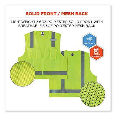 ergodyne GloWear 8249Z-S Single Size Class 2 Economy Surveyors Zipper Vest, Polyester, 5X-Large, Lime (EGO24509)