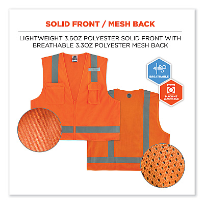 ergodyne GloWear 8249Z-S Single Size Class 2 Economy Surveyors Zipper Vest, Polyester, Small, Orange (EGO24512)