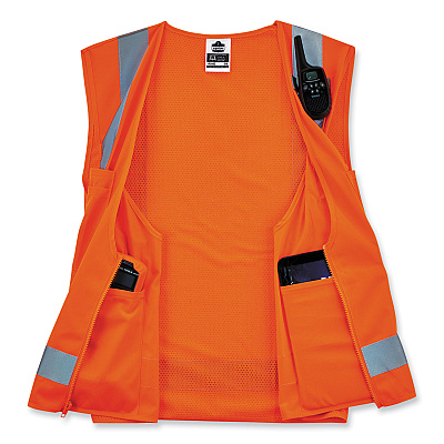 ergodyne GloWear 8249Z-S Single Size Class 2 Economy Surveyors Zipper Vest, Polyester, Large, Orange (EGO24514)