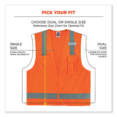 ergodyne GloWear 8249Z-S Single Size Class 2 Economy Surveyors Zipper Vest, Polyester, Large, Orange (EGO24514)