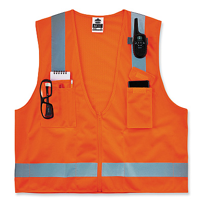 ergodyne GloWear 8249Z-S Single Size Class 2 Economy Surveyors Zipper Vest, Polyester, 2X-Large, Orange (EGO24516)