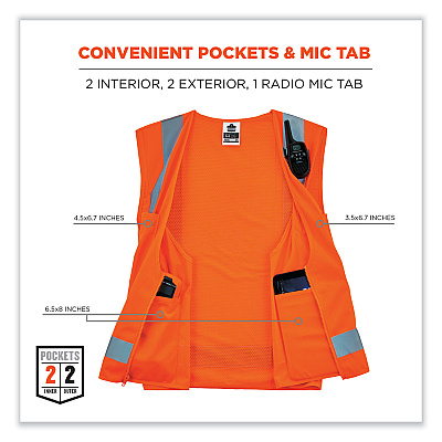 ergodyne GloWear 8249Z-S Single Size Class 2 Economy Surveyors Zipper Vest, Polyester, 3X-Large, Orange (EGO24517)