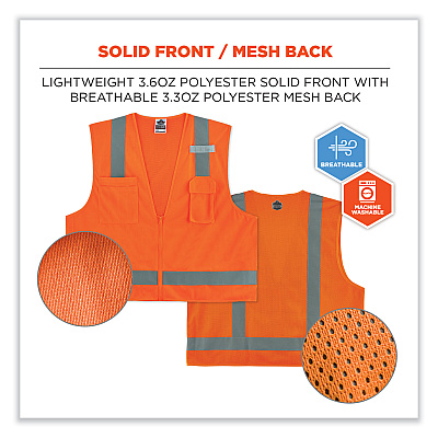 ergodyne GloWear 8249Z-S Single Size Class 2 Economy Surveyors Zipper Vest, Polyester, 3X-Large, Orange (EGO24517)