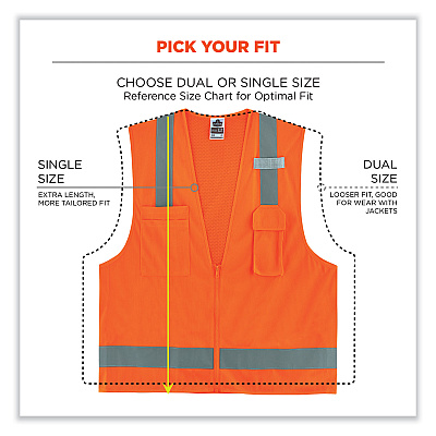ergodyne GloWear 8249Z-S Single Size Class 2 Economy Surveyors Zipper Vest, Polyester, 3X-Large, Orange (EGO24517)