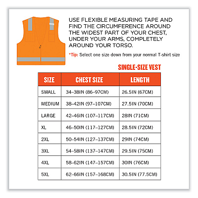 ergodyne GloWear 8249Z-S Single Size Class 2 Economy Surveyors Zipper Vest, Polyester, 3X-Large, Orange (EGO24517)