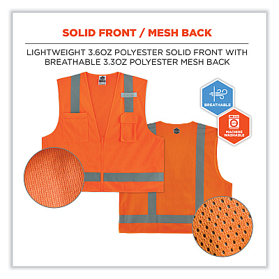 ergodyne GloWear 8249Z-S Single Size Class 2 Economy Surveyors Zipper Vest, Polyester, 4X-Large, Orange (EGO24518)
