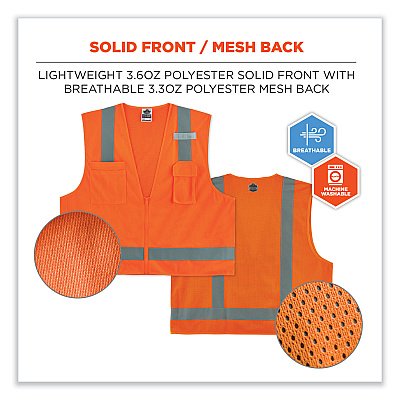 ergodyne GloWear 8249Z-S Single Size Class 2 Economy Surveyors Zipper Vest, Polyester, 5X-Large, Orange (EGO24519)