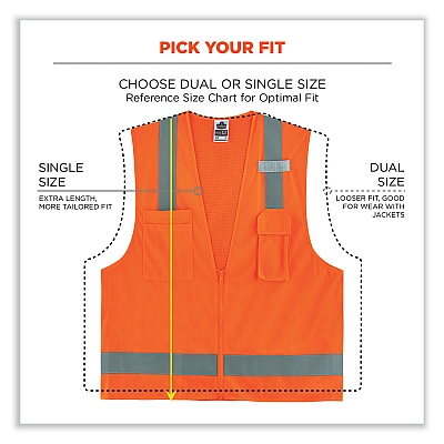 ergodyne GloWear 8249Z-S Single Size Class 2 Economy Surveyors Zipper Vest, Polyester, 5X-Large, Orange (EGO24519)