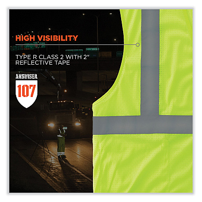 ergodyne GloWear 8210HL-S Single Size Class 2 Economy Mesh Vest, Polyester, 5X-Large, Lime (EGO24529)