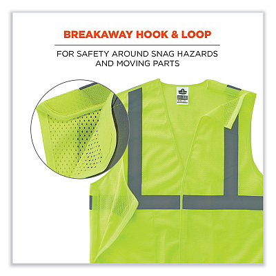ergodyne GloWear 8215BA-S Single Size Class 2 Economy Breakaway Mesh Vest, Polyester, Medium, Lime (EGO24543)