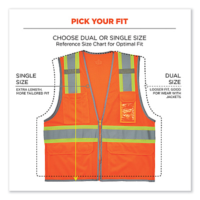 ergodyne GloWear 8246Z-S Single Size Class 2 Two-Tone Mesh Vest, Polyester, Large, Orange (EGO24574)